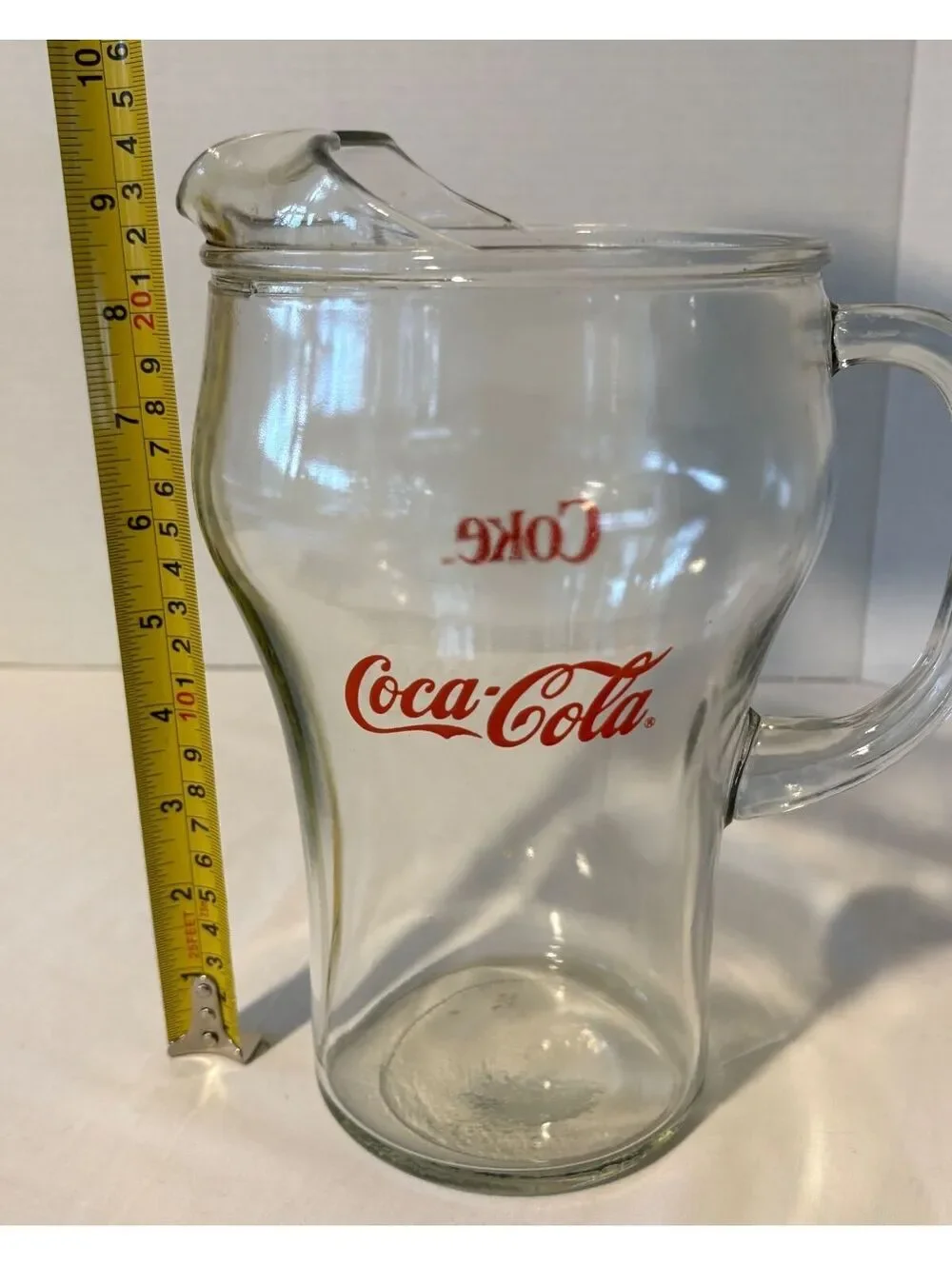 Vintage 1980s Coca-Cola Clear Glass 64oz Pitcher with Ice Lip Spout
